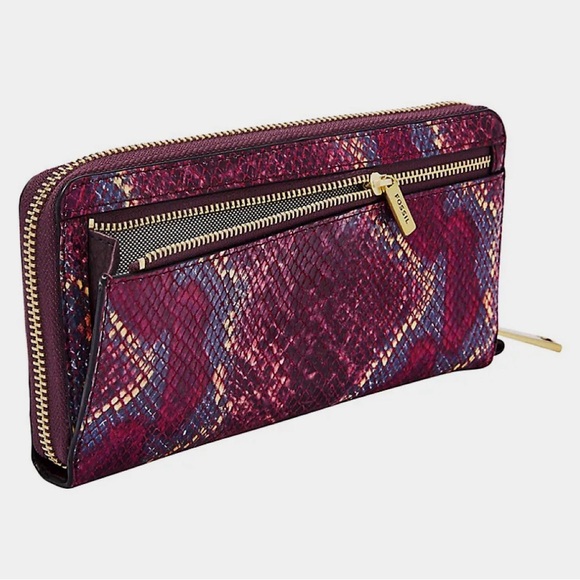 FOSSIL Liza Snakeskin Leather Zip Clutch Wallet Wristlet - Picture 2 of 12